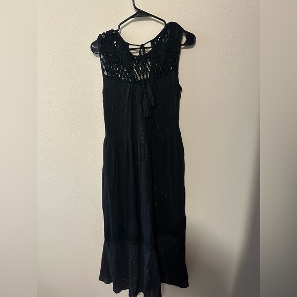Maeve Anthropologie Abilene Maxi Dress gold and black crochet and tassels sz XS - Picture 3 of 7